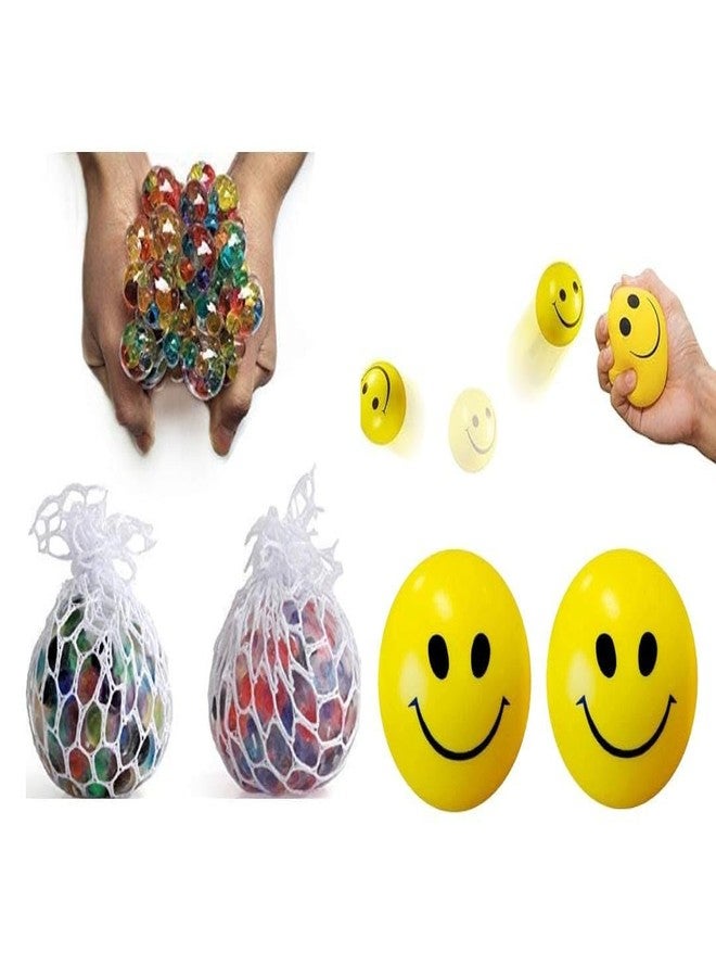 Sellon1 2 Pcs Squishy Stress Relief Ball + 2 pcs Smiley Ball 2 in 1 Combo for Kids - Soft Smiley and high Bouncy Play Toy Ideal Gift for boy and Girls - Image 1